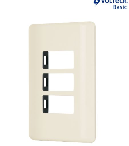 Placa 3 módulos color Marfil -Volteck (27233)